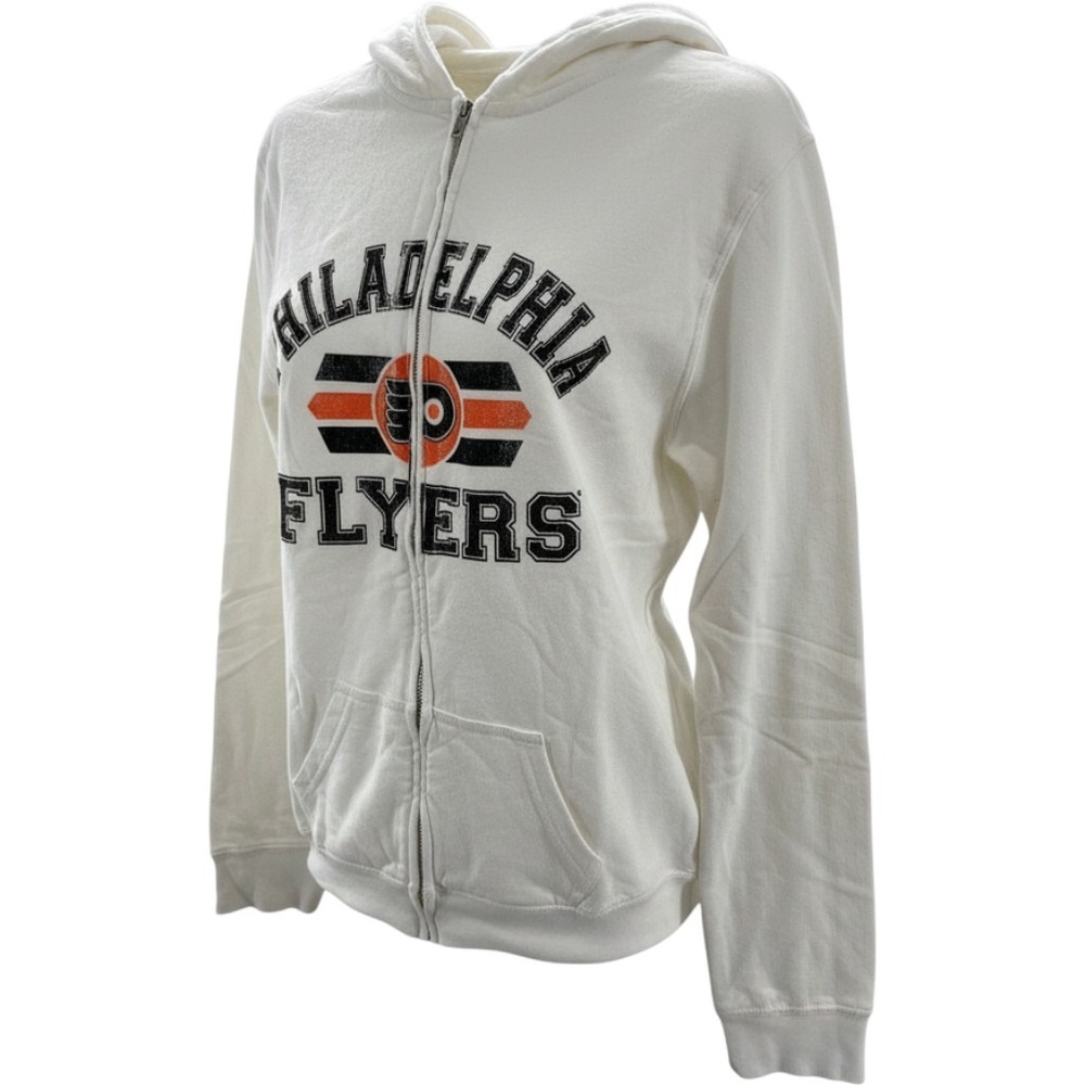 Retro Brand Philadelphia Flyers NHL Zip Up Hoodie Cream White Womens Medium NEW